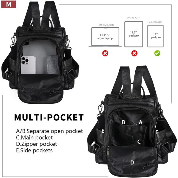 ? Women Black Waterproof Backpack Purse Nylon Anti-theft Rucksack Shoulder Bag